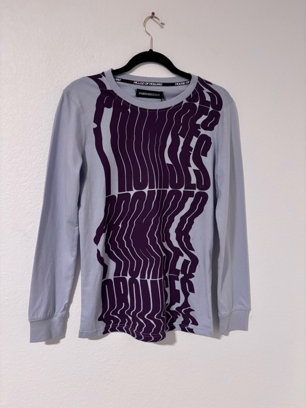 House of Holland Andrew Brischler Promises Lilac Long Sleeve Tee Sz XS NWT